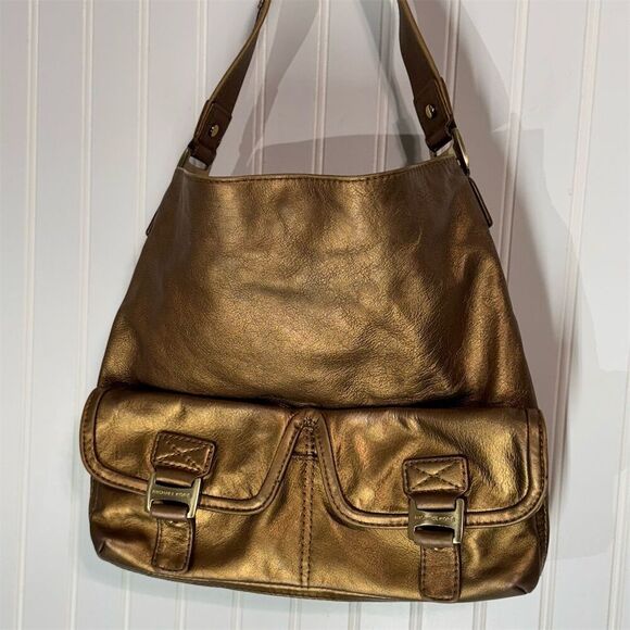 Michael Kors Bronze Metallic Leather Hobo Shoulder Bag Slouchy Y2K Mob Wife - Picture 6 of 10